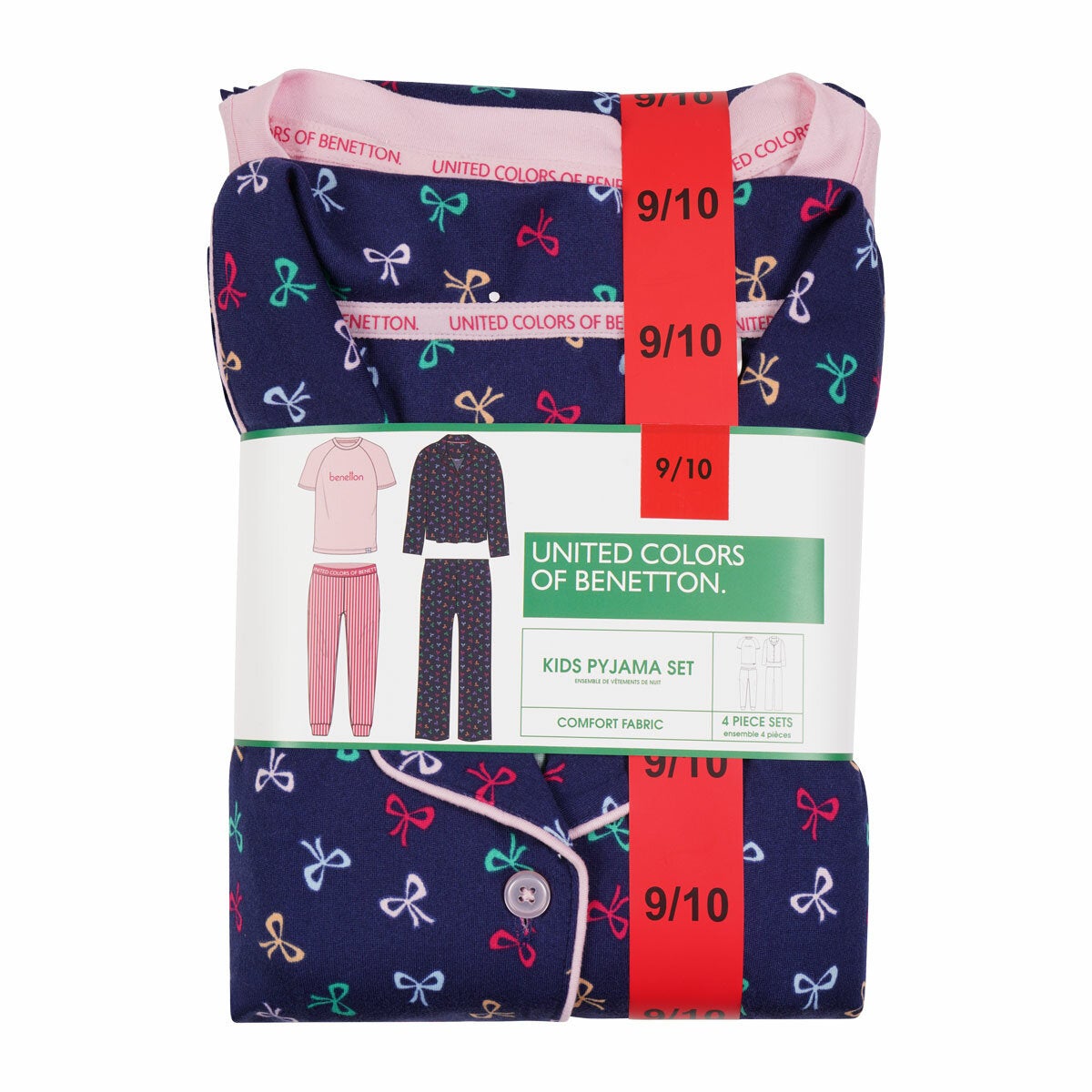 United Colours of Benetton Kids 4 Piece Pyjama Set Age 9/10 Various Colours