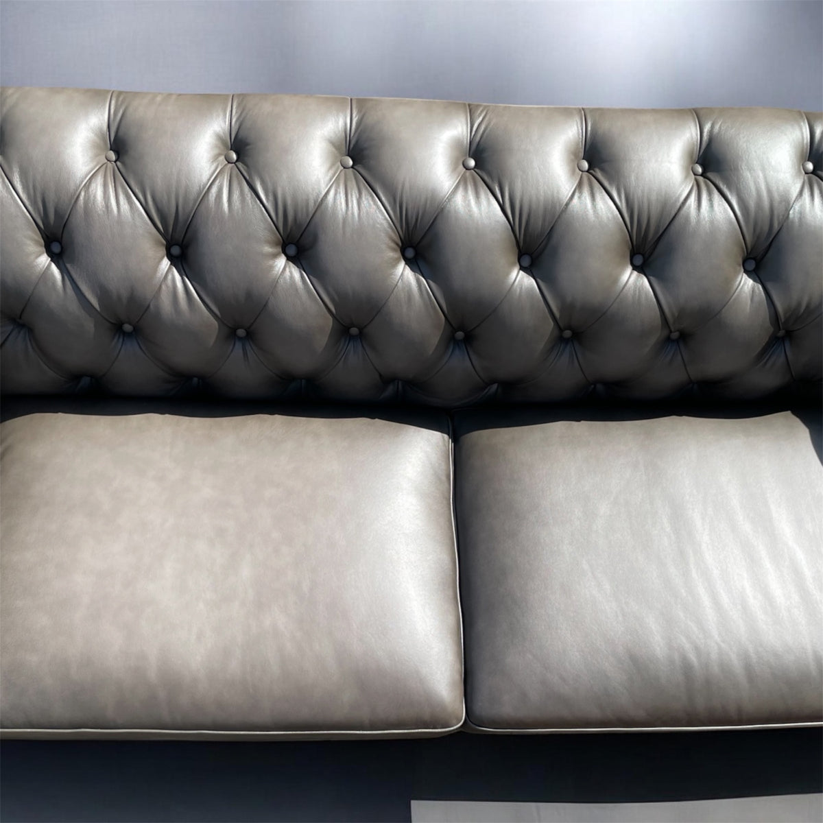 Chesterfield Allington 3 Seater Grey Leather Sofa 226cm Coil