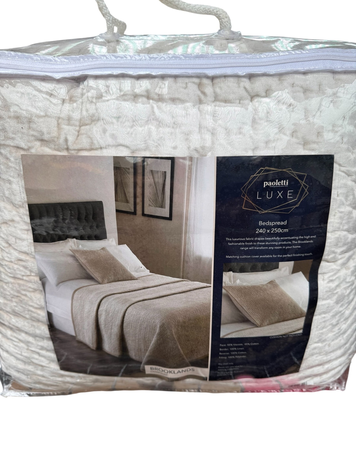 Paoletti Brooklands Quilted King Bedspread Champagne Velvet-Look 240 x 250cm