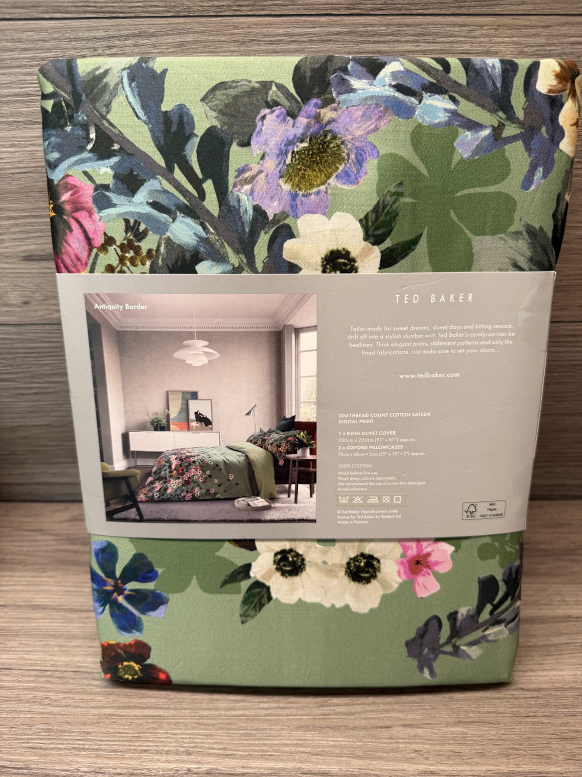 Ted Baker King Size Duvet Cover Set 200 thread Cotton 2 Pillowcases Bedding