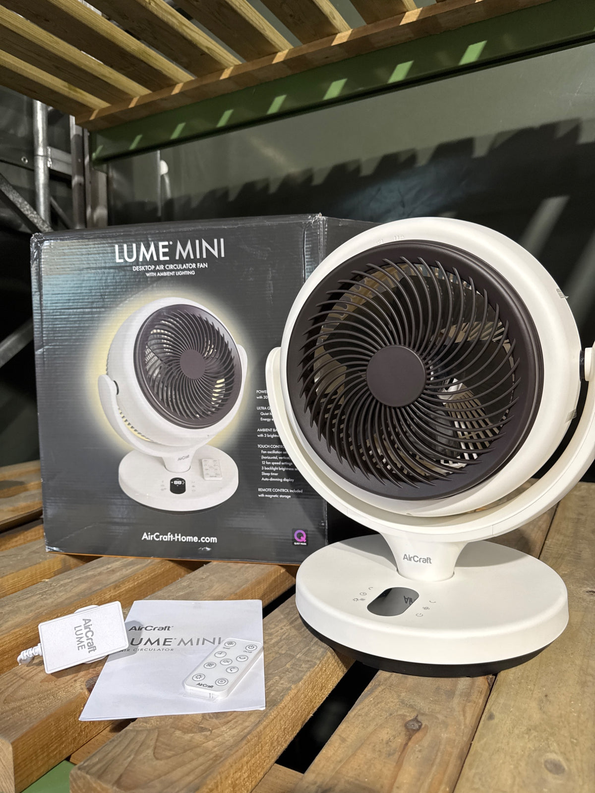 AirCraft Lume Mini Desktop Fan Remote Control LED Ambient Light 12 Speed 24W