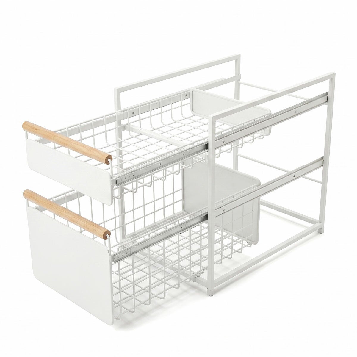 Mesa 2 Tier Organiser with Drawer Wood Handle Kitchen Office Bathroom Storage