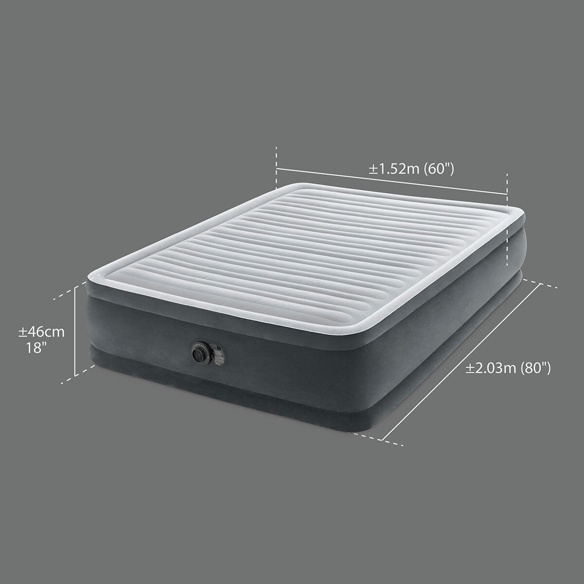 Intex Queen Air Mattress Built-In Electric Pump Fibre-Tech Airbed Grey PVC