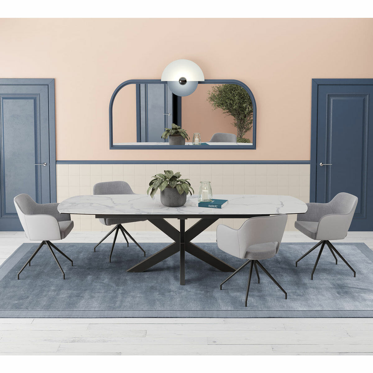 Akante Chicago Grey Swivel Dining Chairs Fabric PU Set of 2 Kitchen 83cm H