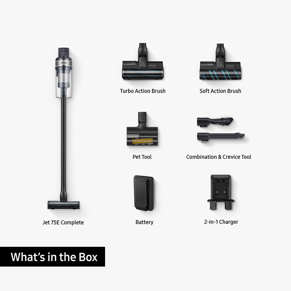 Samsung Jet 75E Complete Stick Vacuum Cleaner 200W HEPA Filter Black 60 Min