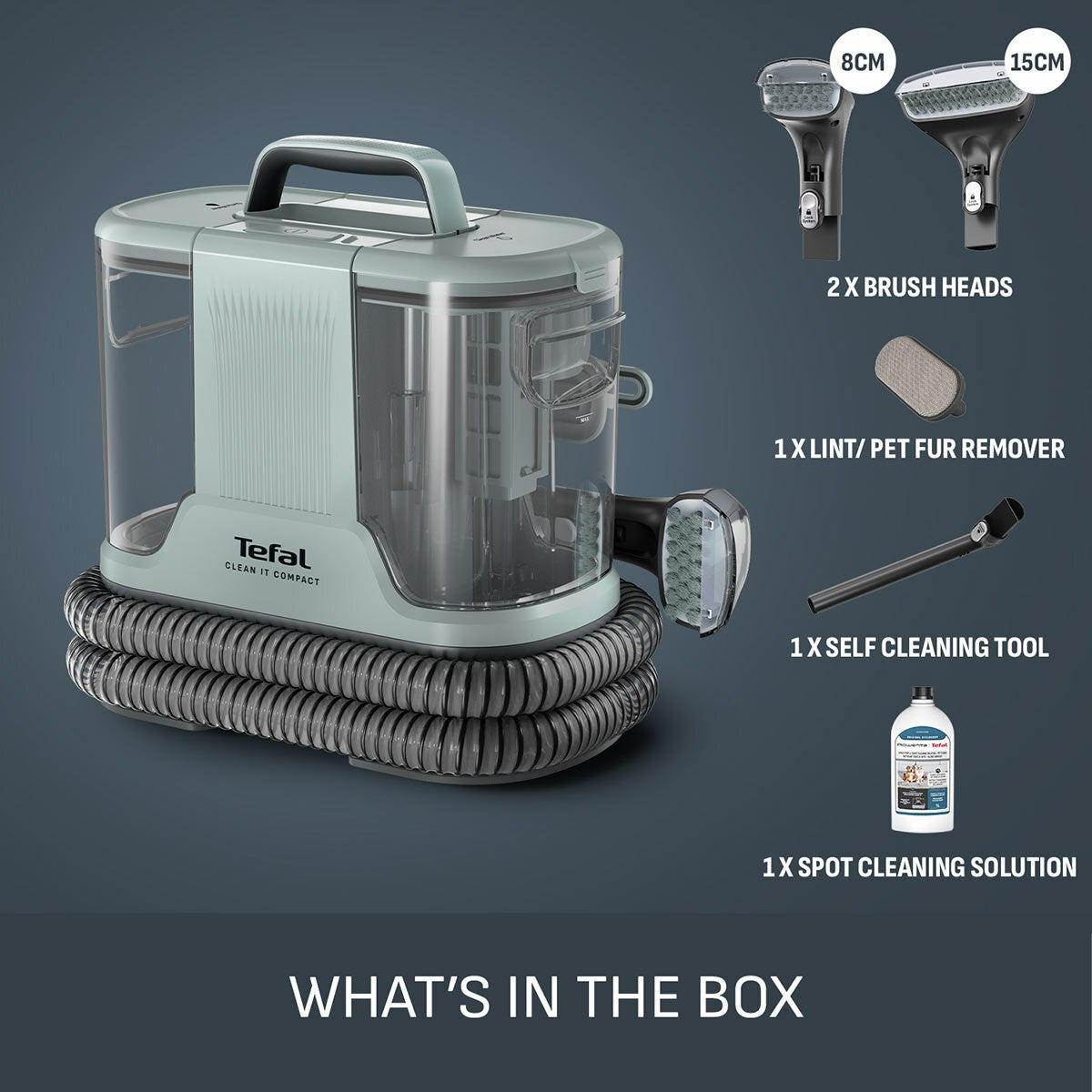 Tefal IZ3020GO Compact Spot Cleaner Eucalyptus Auto-Clean Pet Hair Remover