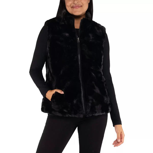 Nicole Miller Reversible Vest Women Faux Fur in Black Brand New