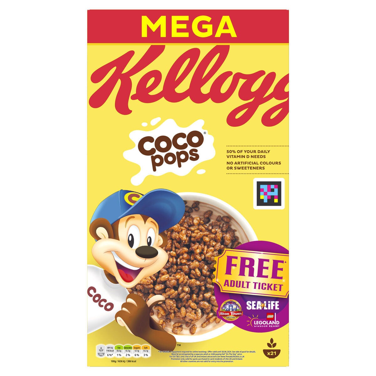 Kellogg's Coco Pops Toasted Rice Breakfast Cereal Twin Pack 2 x 650g 1.3kg