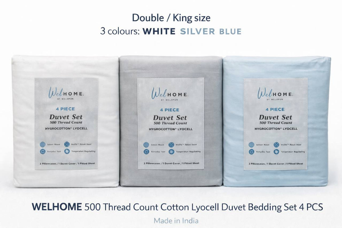 Welhome 500 Thread Count Lyocell Cotton Blend Duvet Set 3 Colours Double King