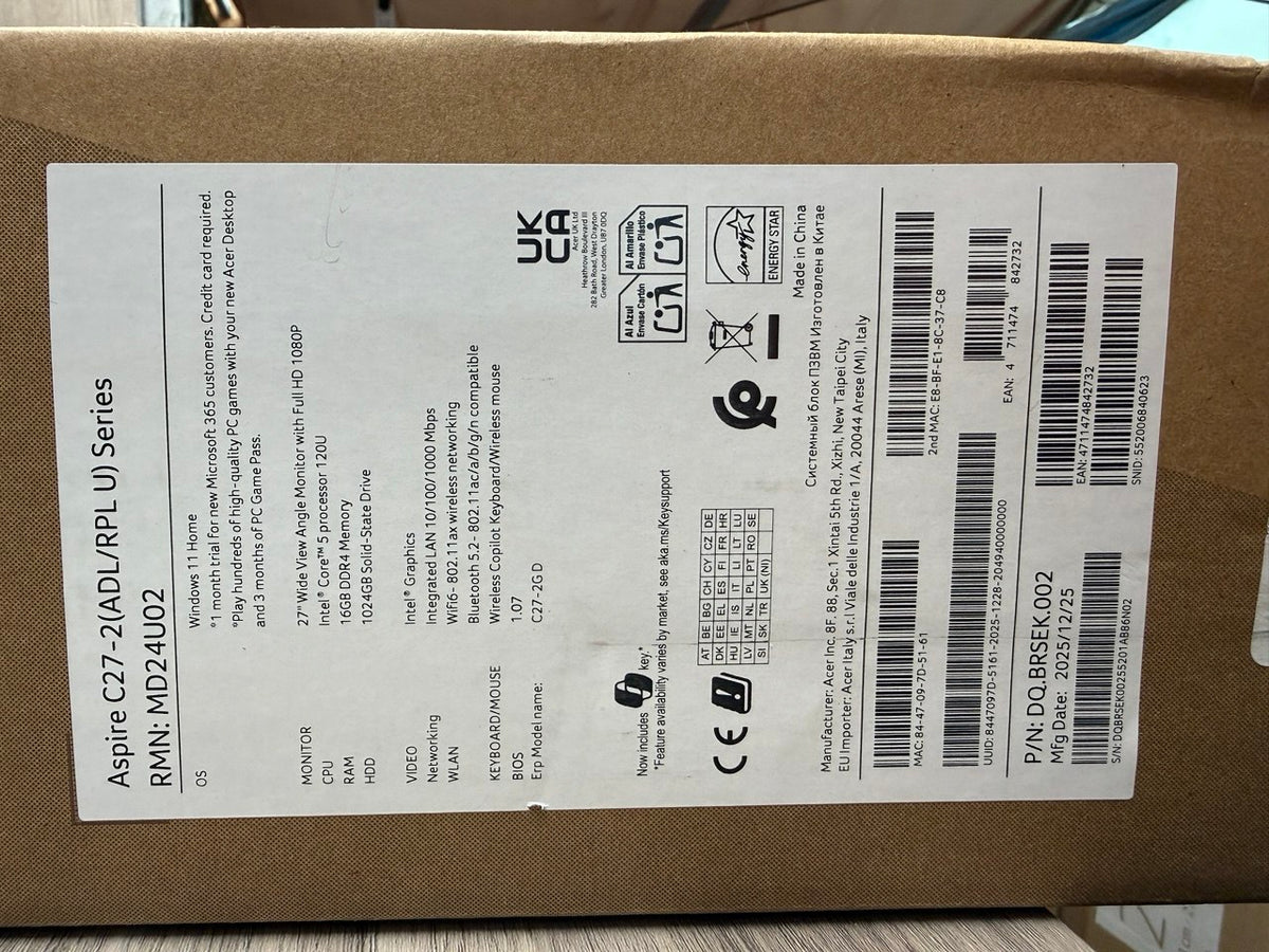 Acer Aspire C27-2G Intel Core 5 120U 16GB RAM 1TB SSD 27" Windows 11 Home
