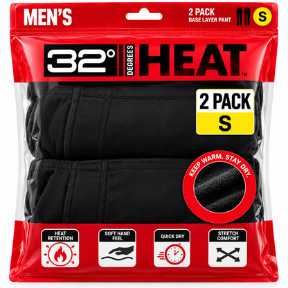 32 Degrees Heat Thermal Base Layer Trousers Pants Black Men 2 Pack Small size S