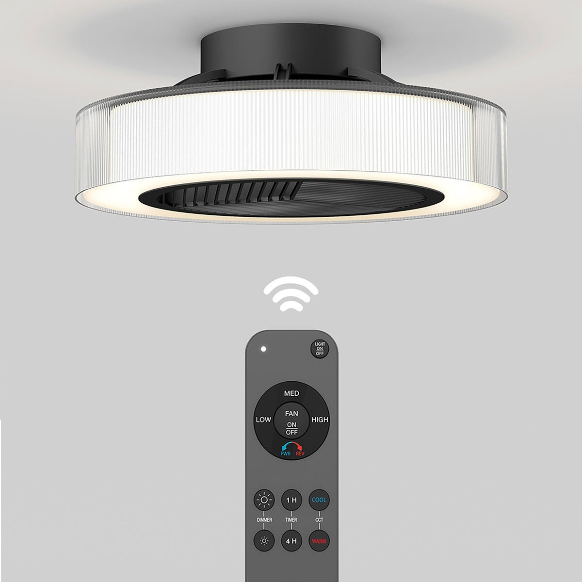 Artika Groove 20" LED Ceiling Fan Light Remote Control Black 51cm Bedroom