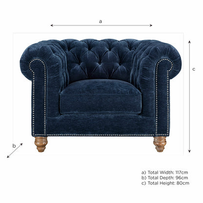 Prospera Home Allington Navy Fabric Chesterfield Armchair Pocket Coil Oak Feet