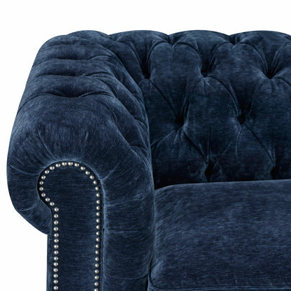 Prospera Home Allington Navy Fabric Chesterfield Armchair Pocket Coil Oak Feet