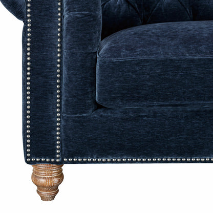 Prospera Home Allington Navy Fabric Chesterfield Armchair Pocket Coil Oak Feet
