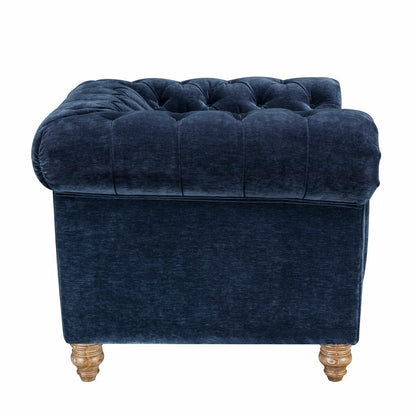 Prospera Home Allington Navy Fabric Chesterfield Armchair Pocket Coil Oak Feet