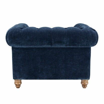 Prospera Home Allington Navy Fabric Chesterfield Armchair Pocket Coil Oak Feet