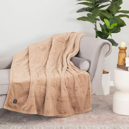 Berkshire Luxe Faux Fur Heated Throw Blanket 127x152cm 4 Heat Settings Beige