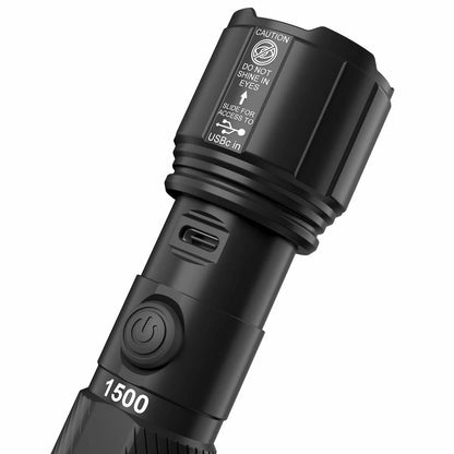 Duracell LED Torch Flashlight 1500 Lumen Rechargeable USB-C 4 Pack Black