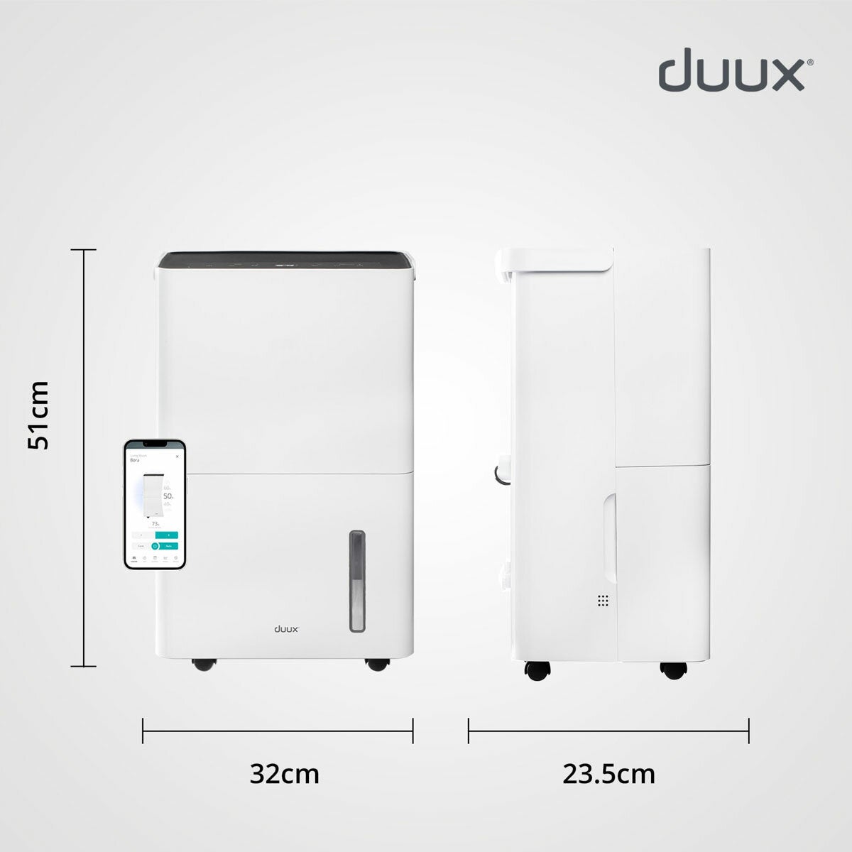 Duux Bora Smart Dehumidifier 30L Day DXDH30UK 50m² Laundry White 4L Tank