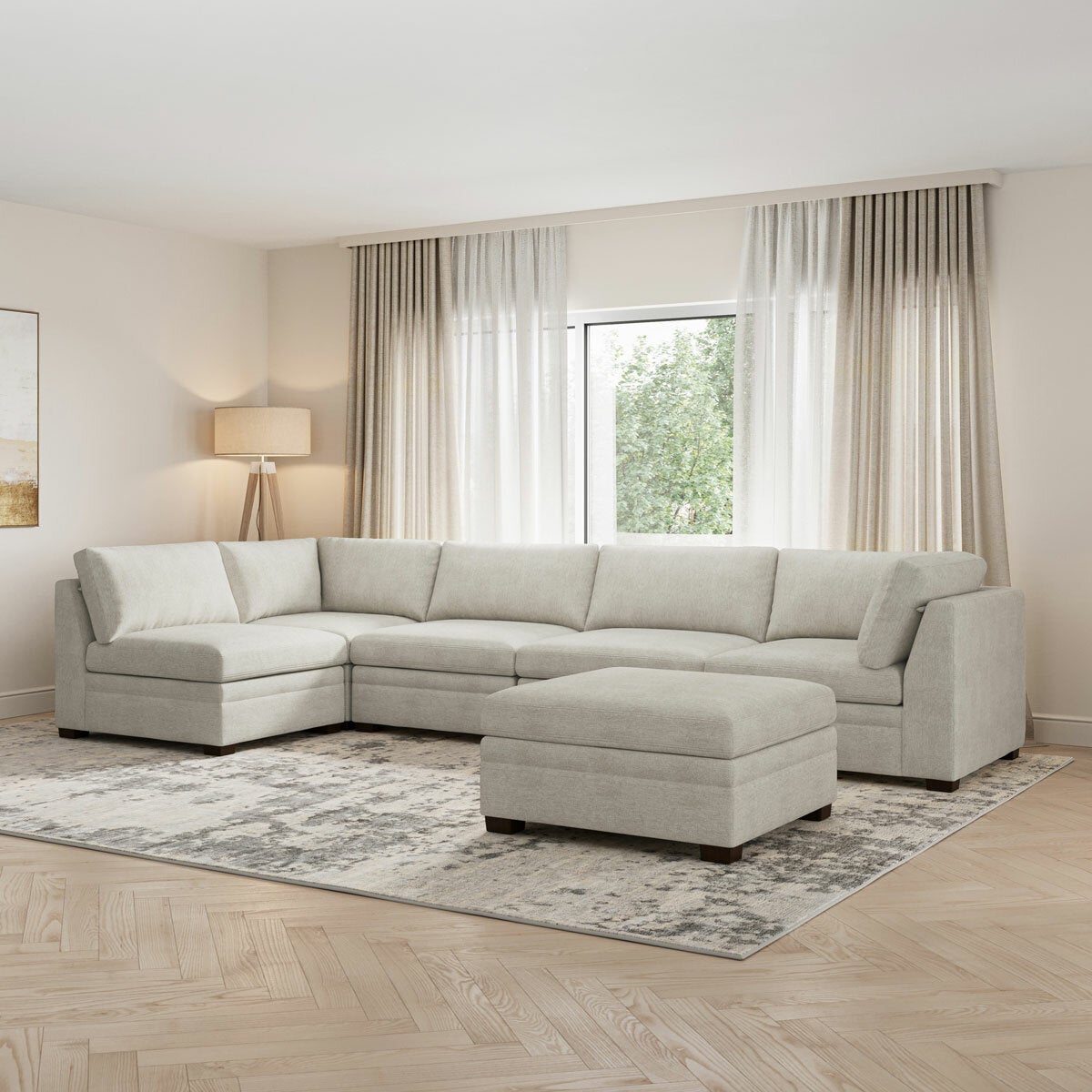 Thomasville Tisdale Modular Fabric Sofa 6 Piece Set Taupe Corner Ottoman