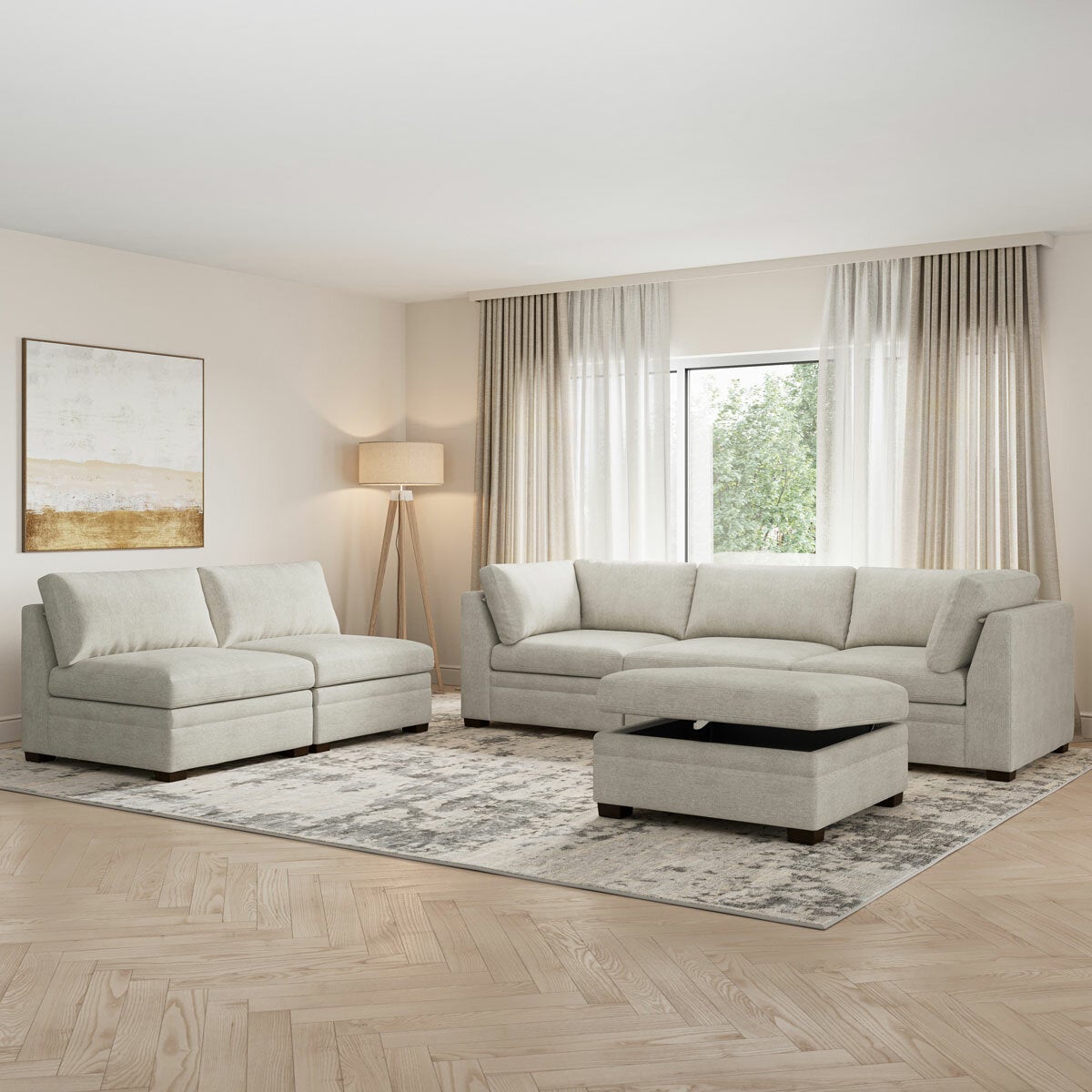 Thomasville Tisdale Modular Fabric Sofa 6 Piece Set Taupe Corner Ottoman