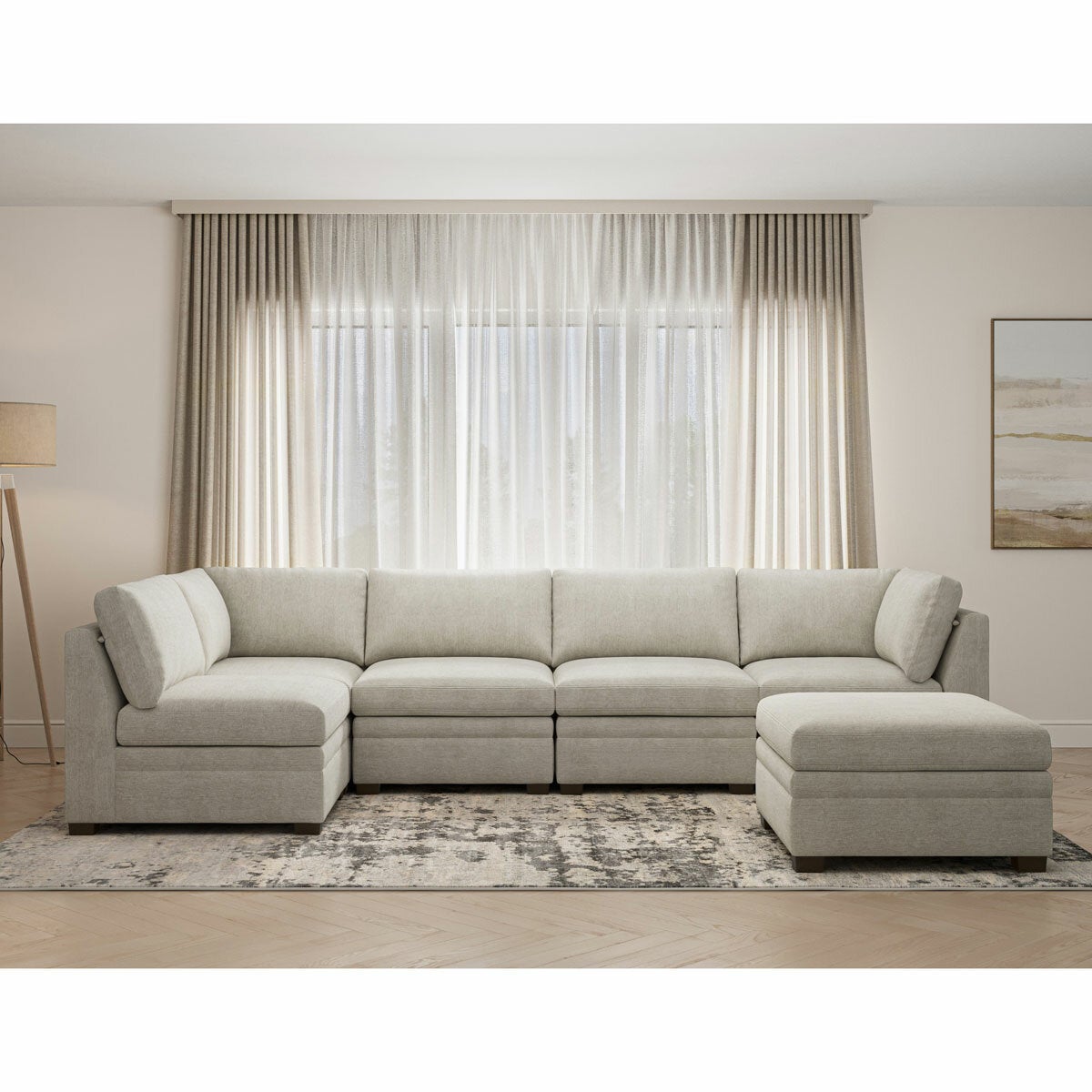 Thomasville Tisdale Modular Fabric Sofa 6 Piece Set Taupe Corner Ottoman