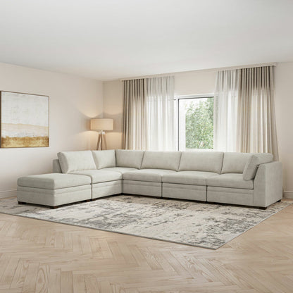Thomasville Tisdale Modular Fabric Sofa 6 Piece Set Taupe Corner Ottoman