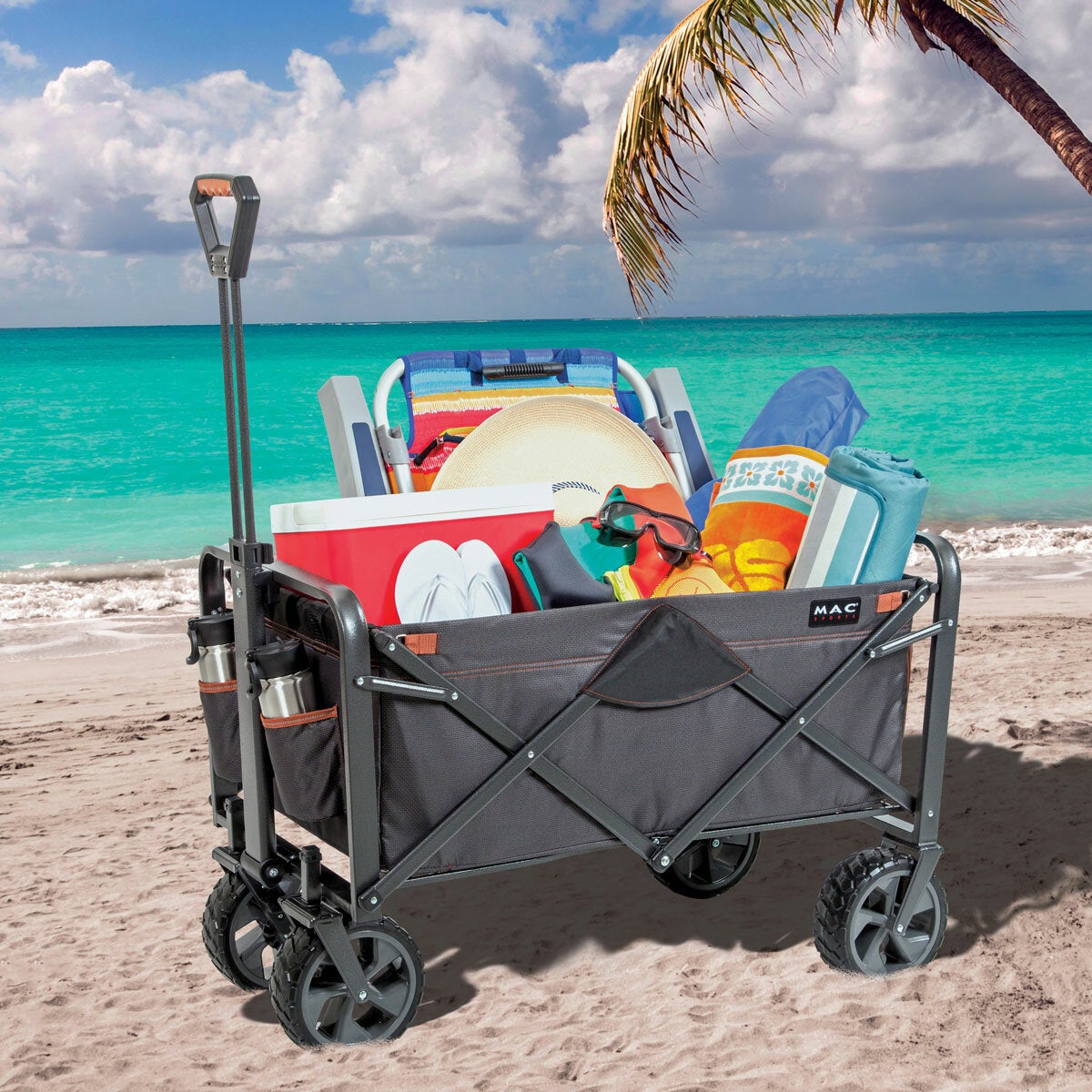 Mac Sports XL Steel Folding Wagon Brakes All Terrain 159kg Grey Heavy Duty