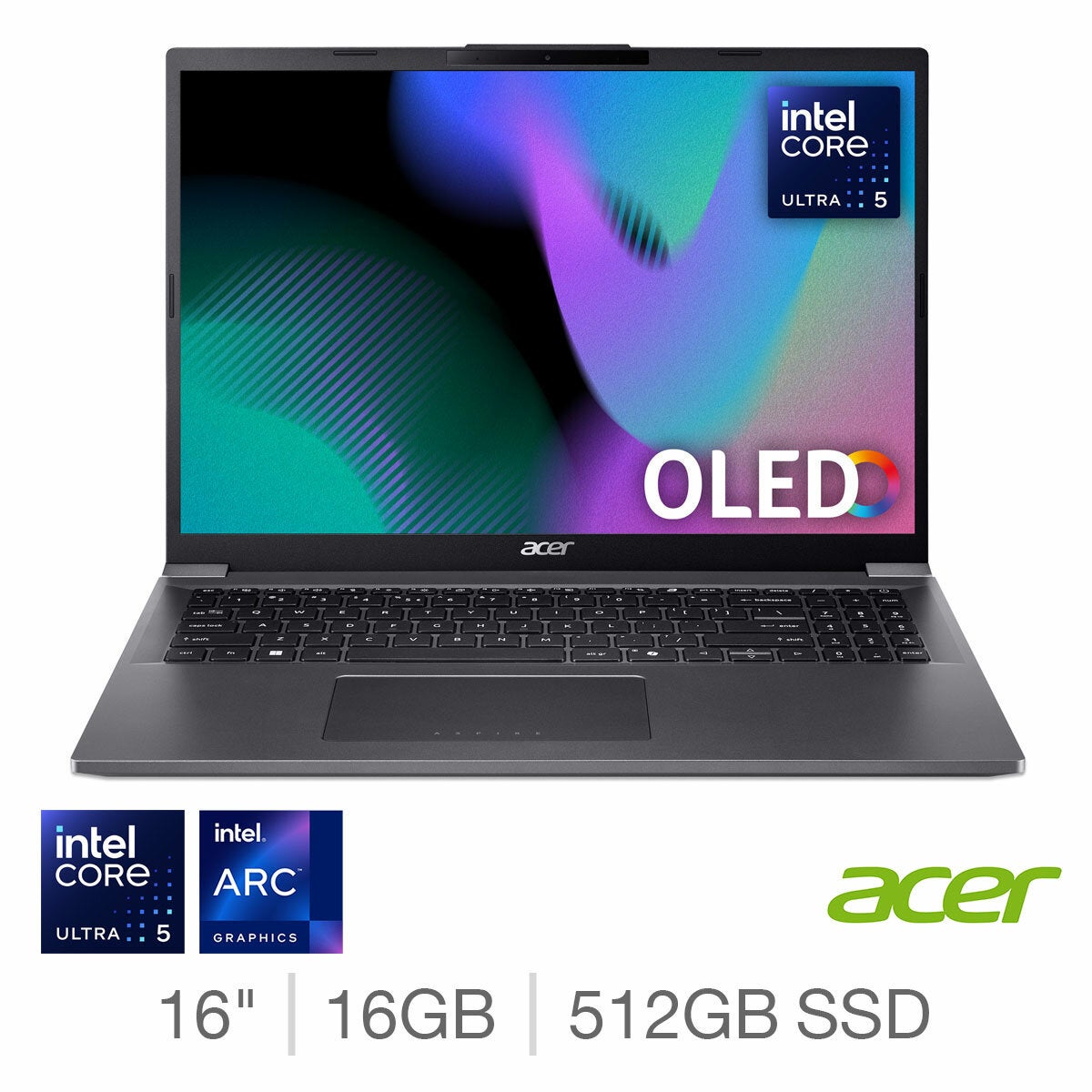 Acer Aspire 16 OLED Laptop Intel Core Ultra 5 16GB 512GB SSD NX.J5LEK.003