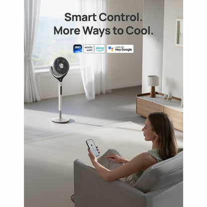 Dreo TurboPoly 565S Pedestal Fan DR-HPF025S Smart App White 9 Speed 120°