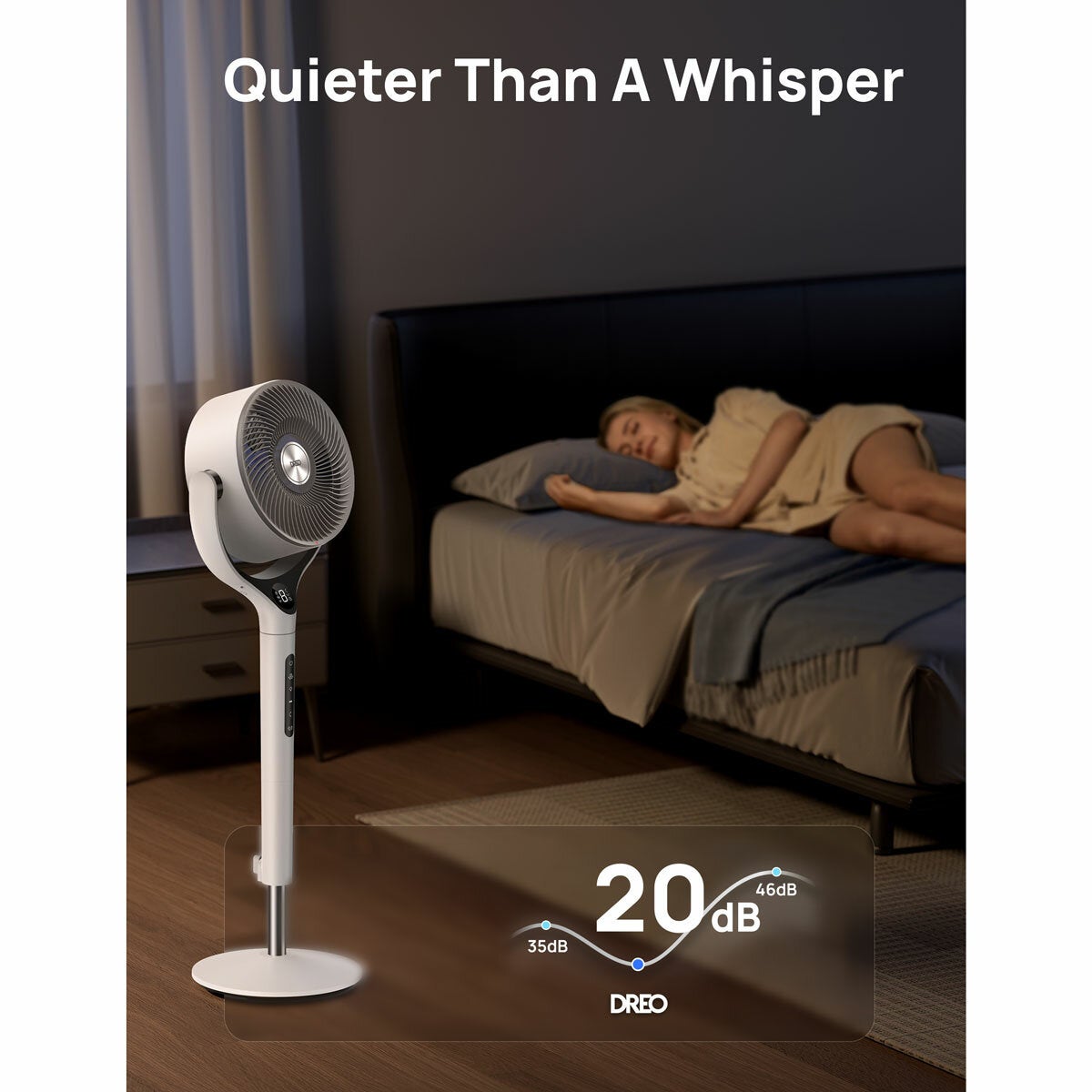 Dreo TurboPoly 565S Pedestal Fan DR-HPF025S Smart App White 9 Speed 120°