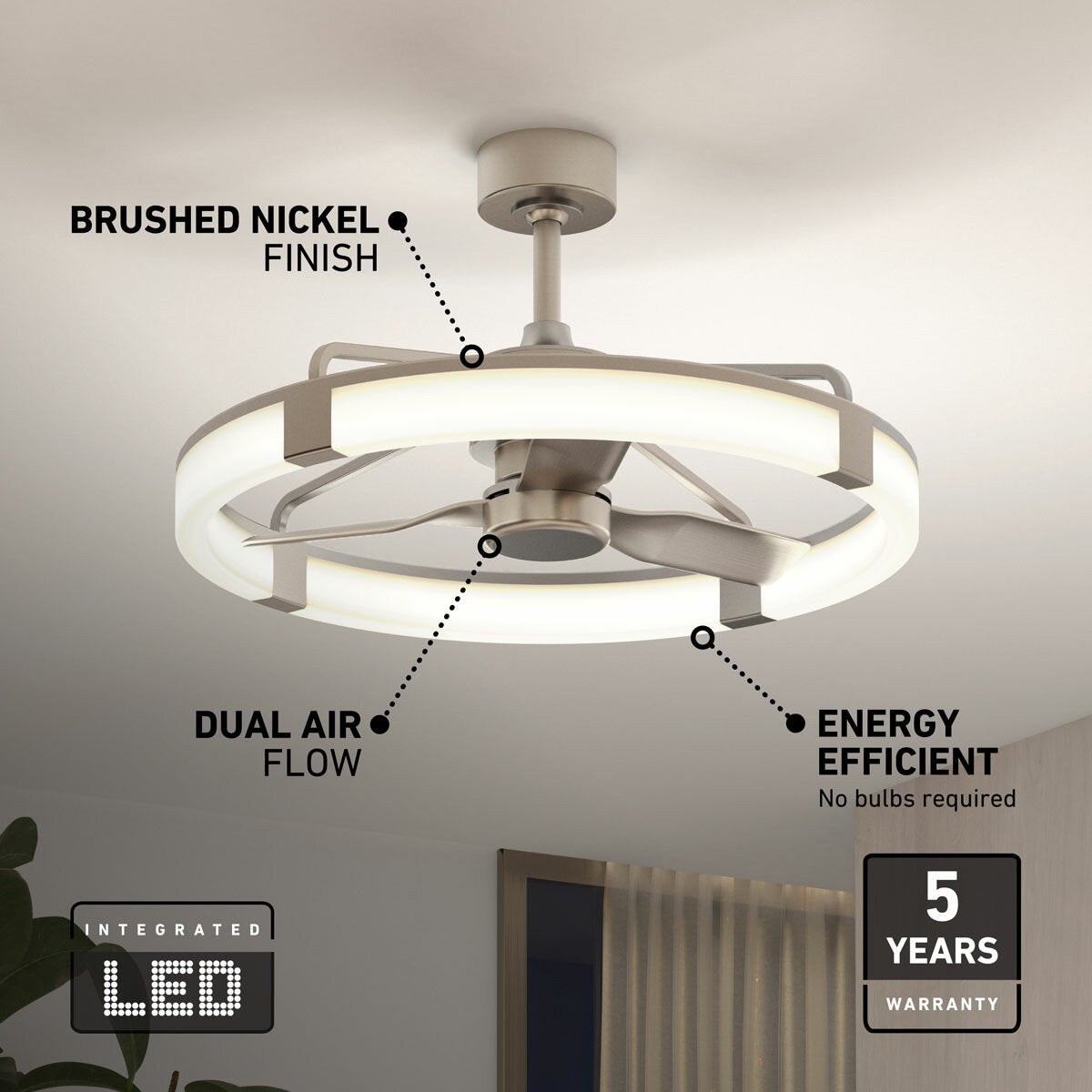 Artika Sunnyvale 28" Fandelier Ceiling Fan Light LED Remote Brushed Nickel
