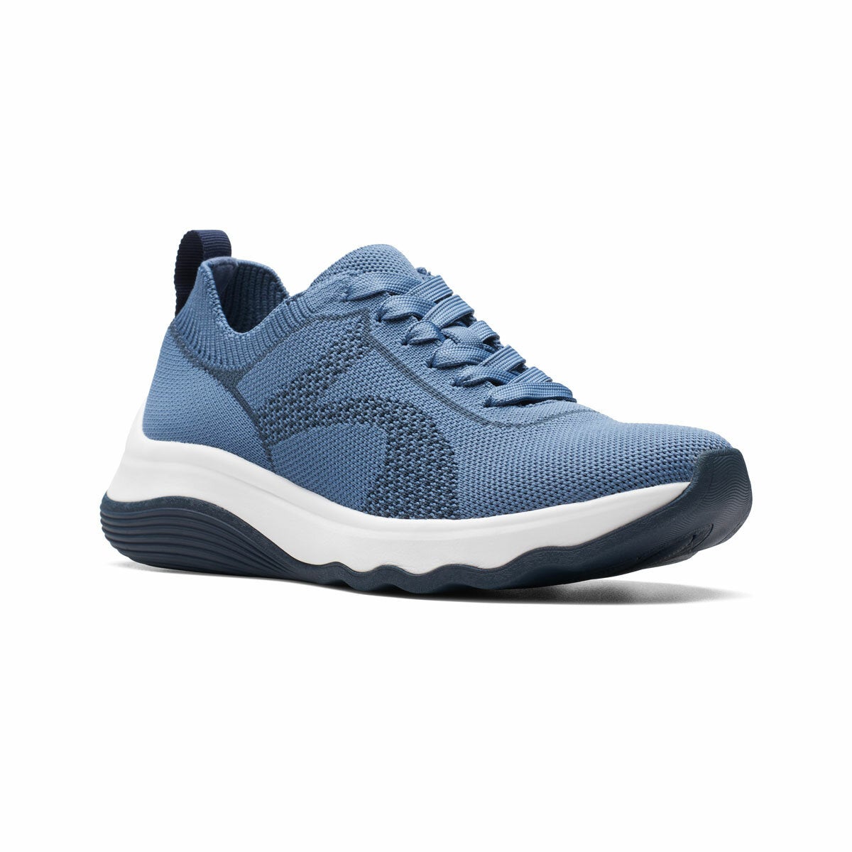Clarks Ladies Circuit Tie Knitted Trainer Blue Casual Lace Up Shoe Size UK5