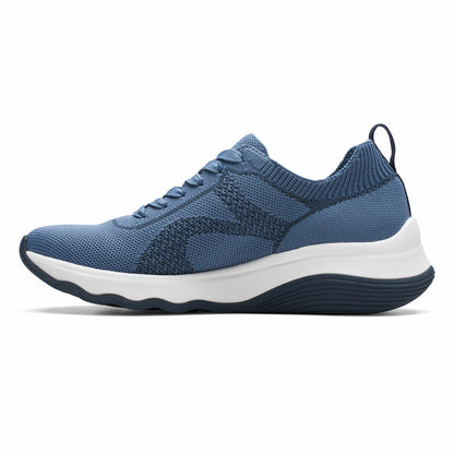 Clarks Ladies Circuit Tie Knitted Trainer Blue Casual Lace Up Shoe Size UK5