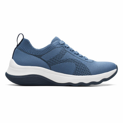 Clarks Ladies Circuit Tie Knitted Trainer Blue Casual Lace Up Shoe Size UK5