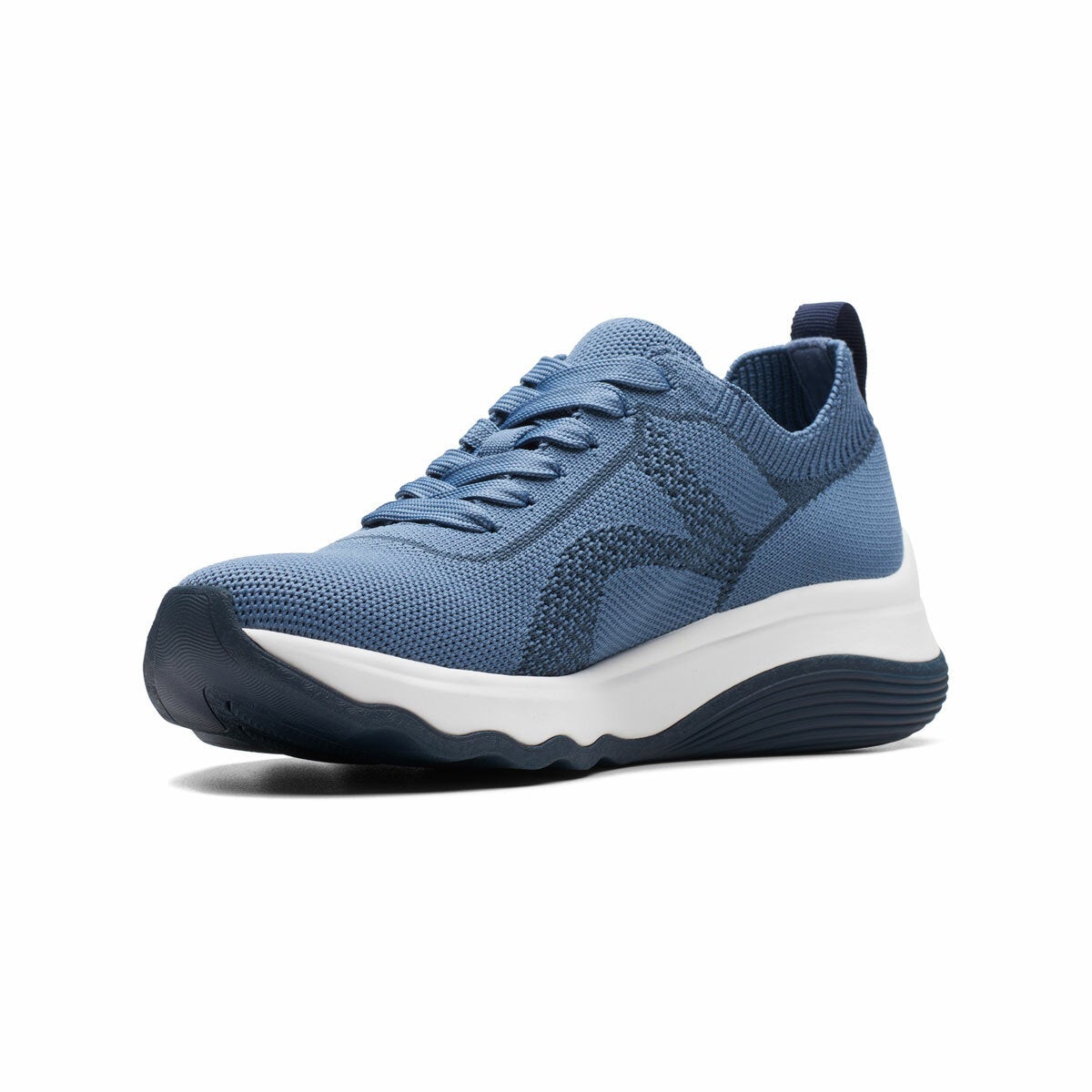 Clarks Ladies Circuit Tie Knitted Trainer Blue Casual Lace Up Shoe Size UK5