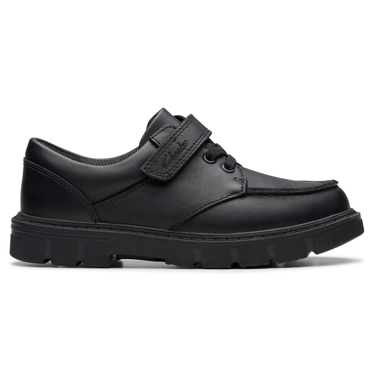 Clarks Kids Lorcam Edge Black Leather School Shoes Boys Girls-13 Junior 13