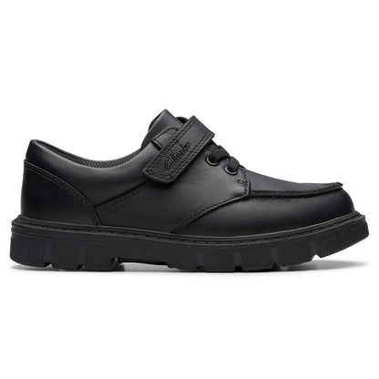 Clarks Kids Lorcam Edge Black Leather School Shoes Boys Girls-13 Junior 13