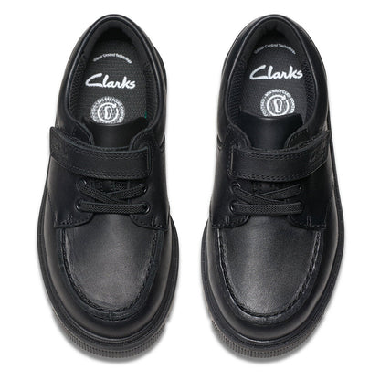 Clarks Kids Lorcam Edge Black Leather School Shoes Boys Girls-13 Junior 13