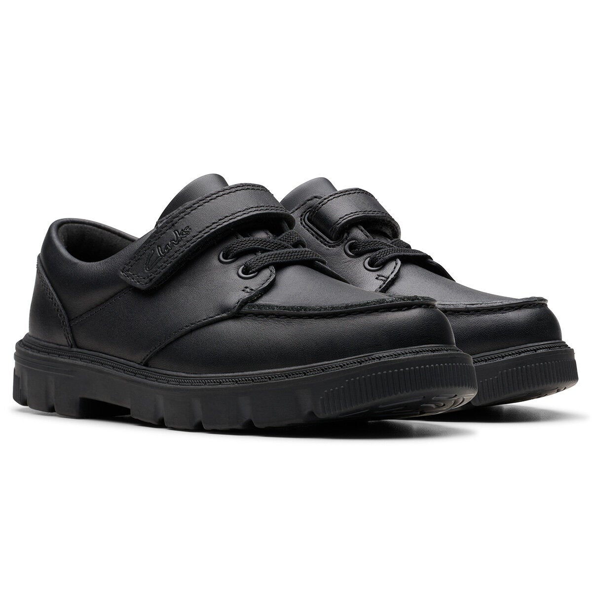 Clarks Kids Lorcam Edge Black Leather School Shoes Boys Girls-13 Junior 13