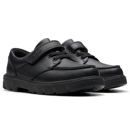 Clarks Kids Lorcam Edge Black Leather School Shoes Boys Girls-13 Junior 13