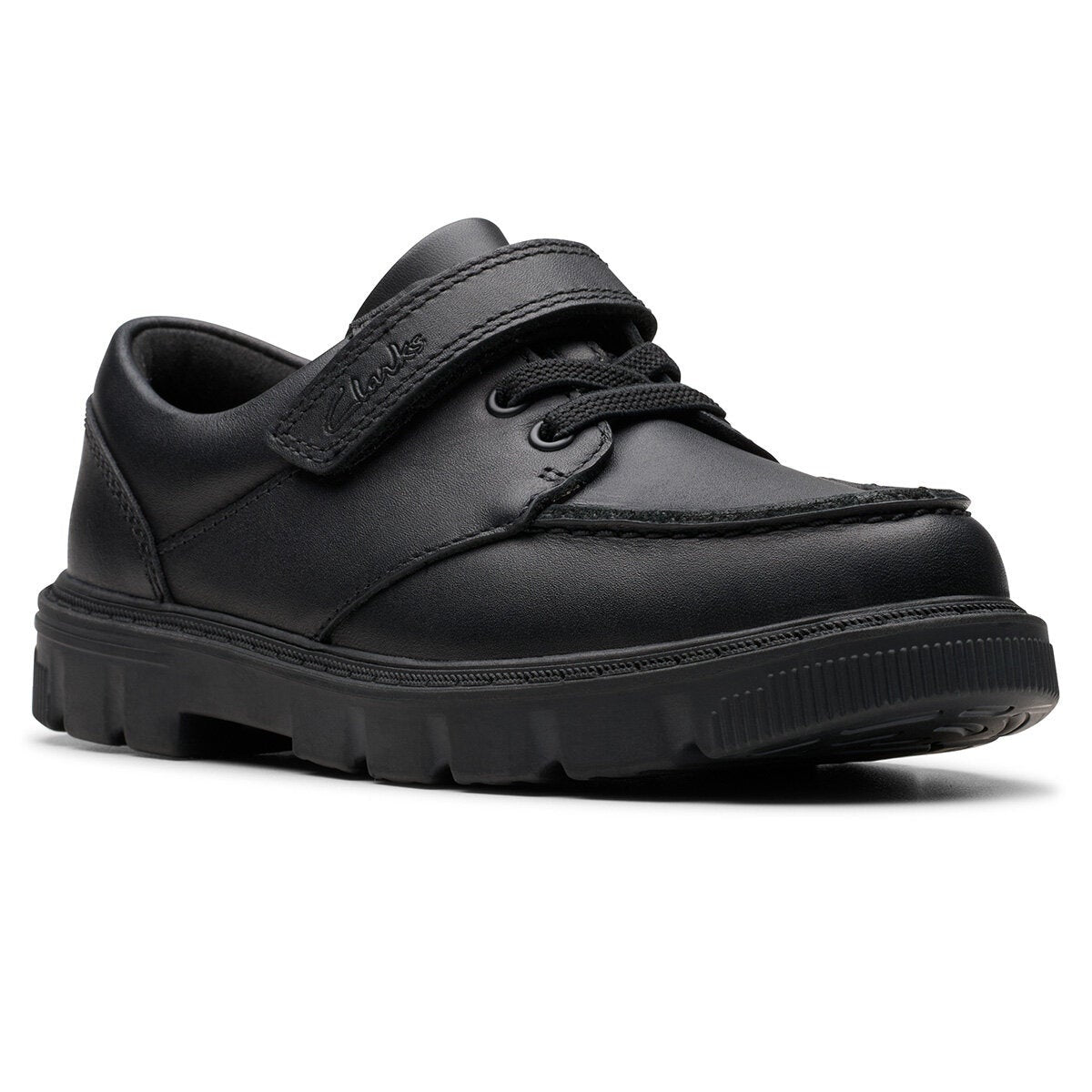 Clarks Kids Lorcam Edge Black Leather School Shoes Boys Girls-13 Junior 13