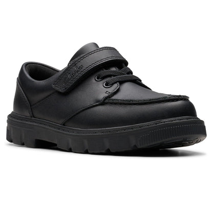 Clarks Kids Lorcam Edge Black Leather School Shoes Boys Girls-13 Junior 13