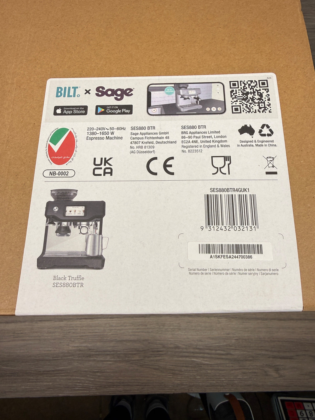 Sage Barista Touch Bean To Cup Coffee Machine 15 Bar SES880BTR Black Truffle