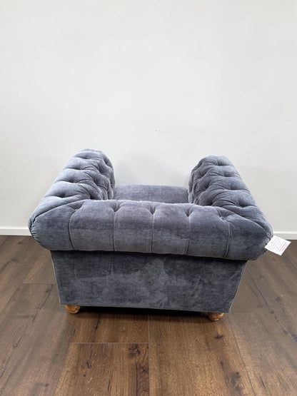 Prospera Home Allington Navy Fabric Chesterfield Armchair Pocket Coil Oak Feet