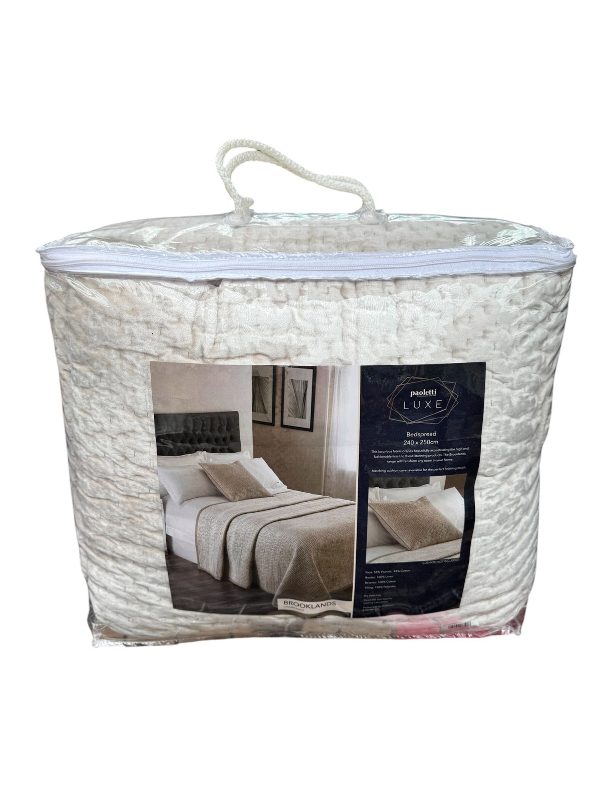 Paoletti Brooklands Quilted King Bedspread Champagne Velvet-Look 240 x 250cm