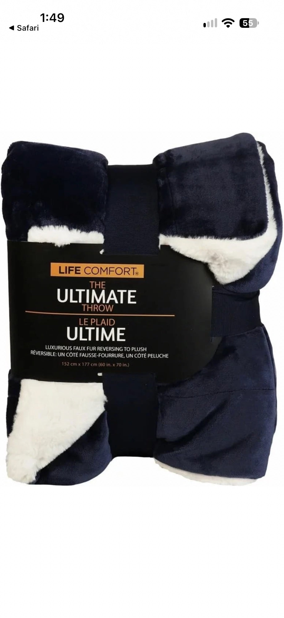 Life Comfort Ultimate Faux Fur Throw Blanket 152x177cm Soft Plush Sofa Bed navy