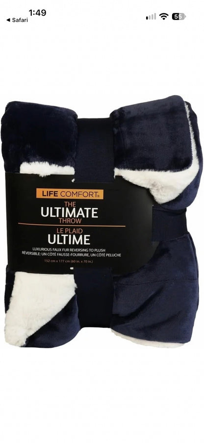 Life Comfort Ultimate Faux Fur Throw Blanket 152x177cm Soft Plush Sofa Bed navy