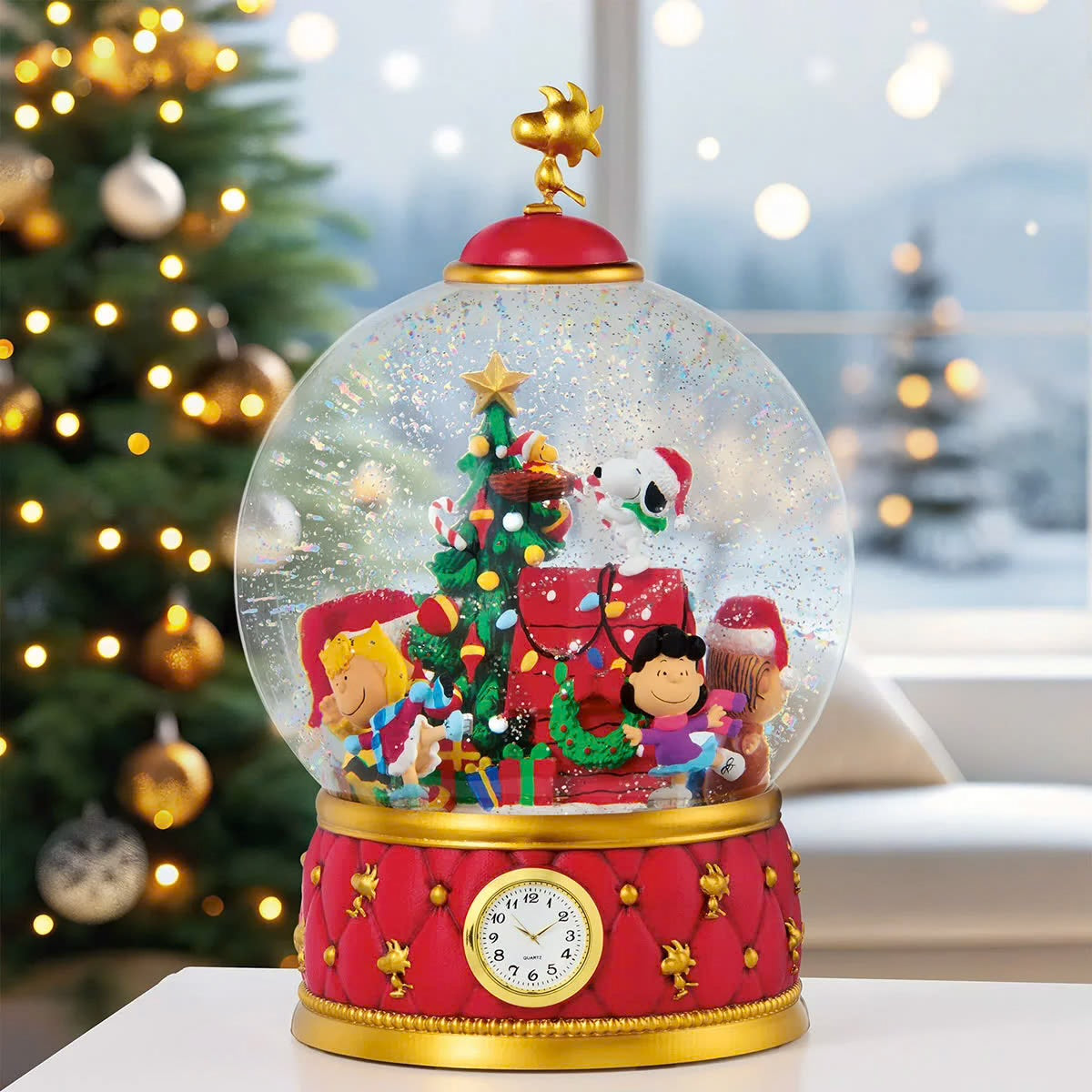Christmas LED Snow Globe Spinning Glitter Light Up Festive Peanuts 31cm"